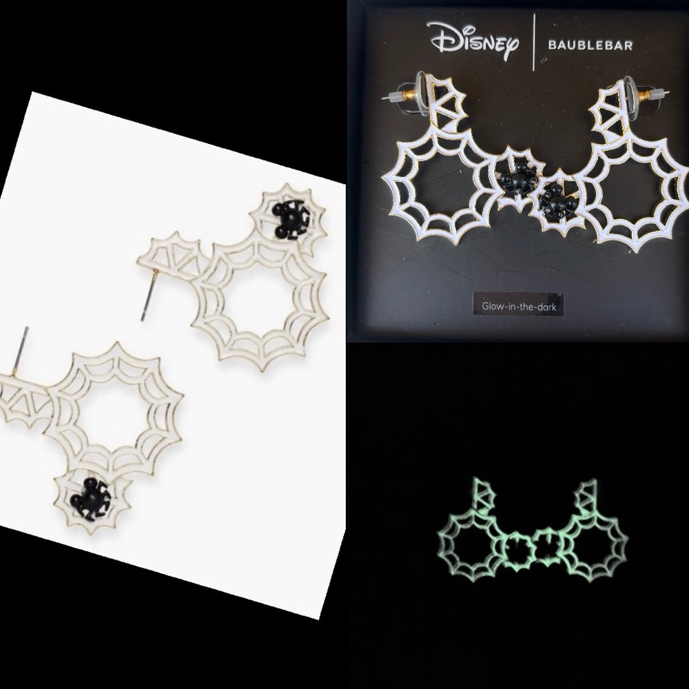 BaubleBar Disney Mickey Mouse ears spider web earrings glow-in-the-dark / NEW